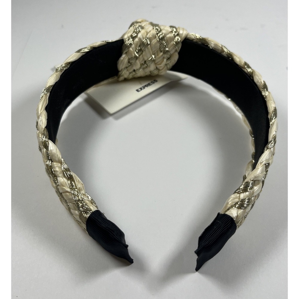Express Raffia Twist Knot Headband One Size Gold & Natural Multi-Color Woven NWT
